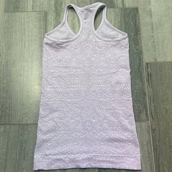 Athleta Eagle Pose Lace Print Racerback Fitted Tank Top Lilac Purple Size Small - Picture 5 of 8